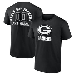 Green Bay Packers Personalized Name & Number Monochrome T-Shirt Black