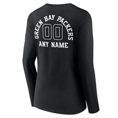 Green Bay Packers Women's Personalized Name & Number Monochrome Long Sleeve V-Neck T-Shirt Black