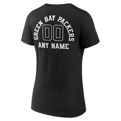 Green Bay Packers Women's Personalized Name & Number Monochrome V-Neck T-Shirt Black