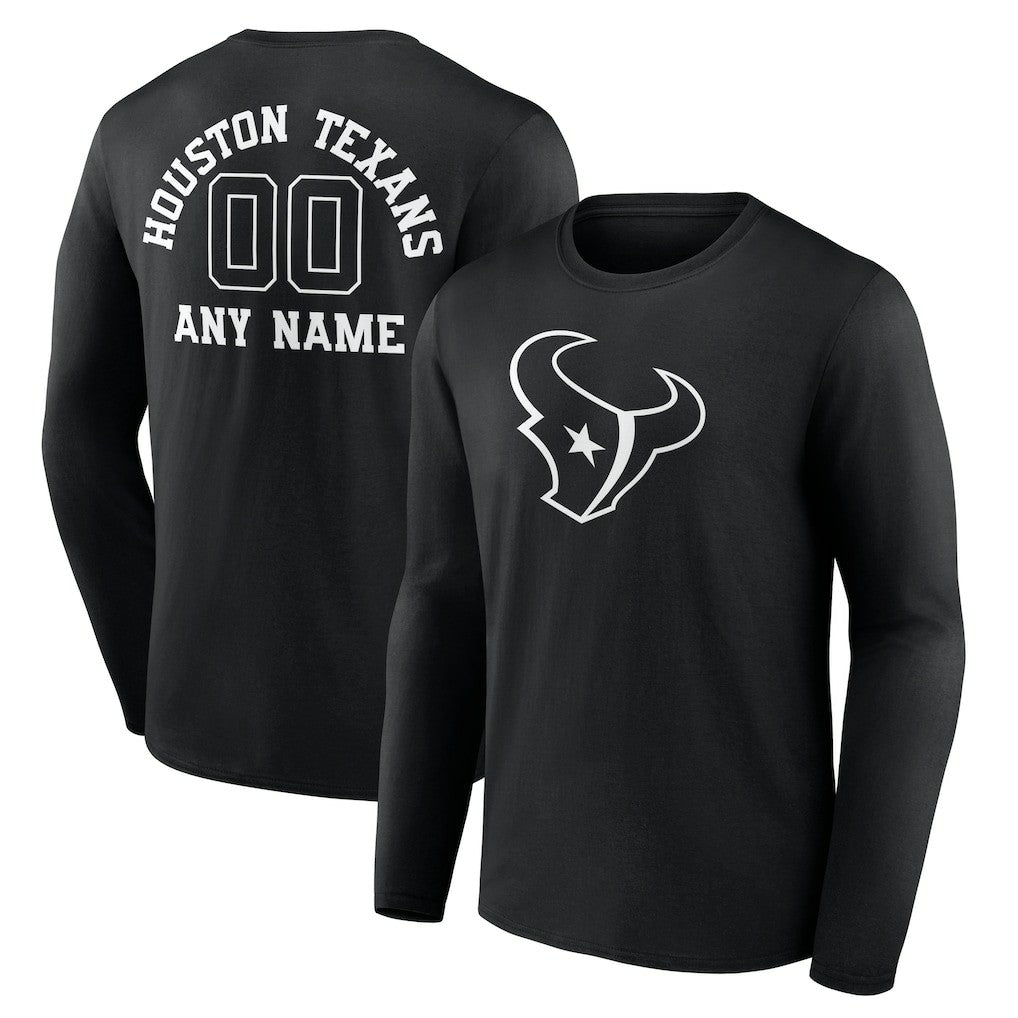 Houston Texans Personalized Name & Number Monochrome Long Sleeve T-Shirt Black