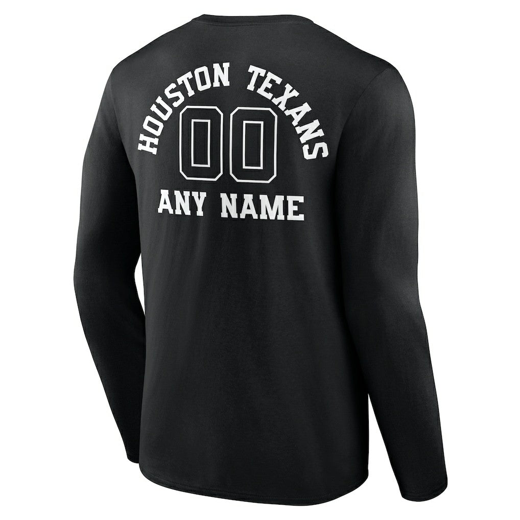 Houston Texans Personalized Name & Number Monochrome Long Sleeve T-Shirt Black