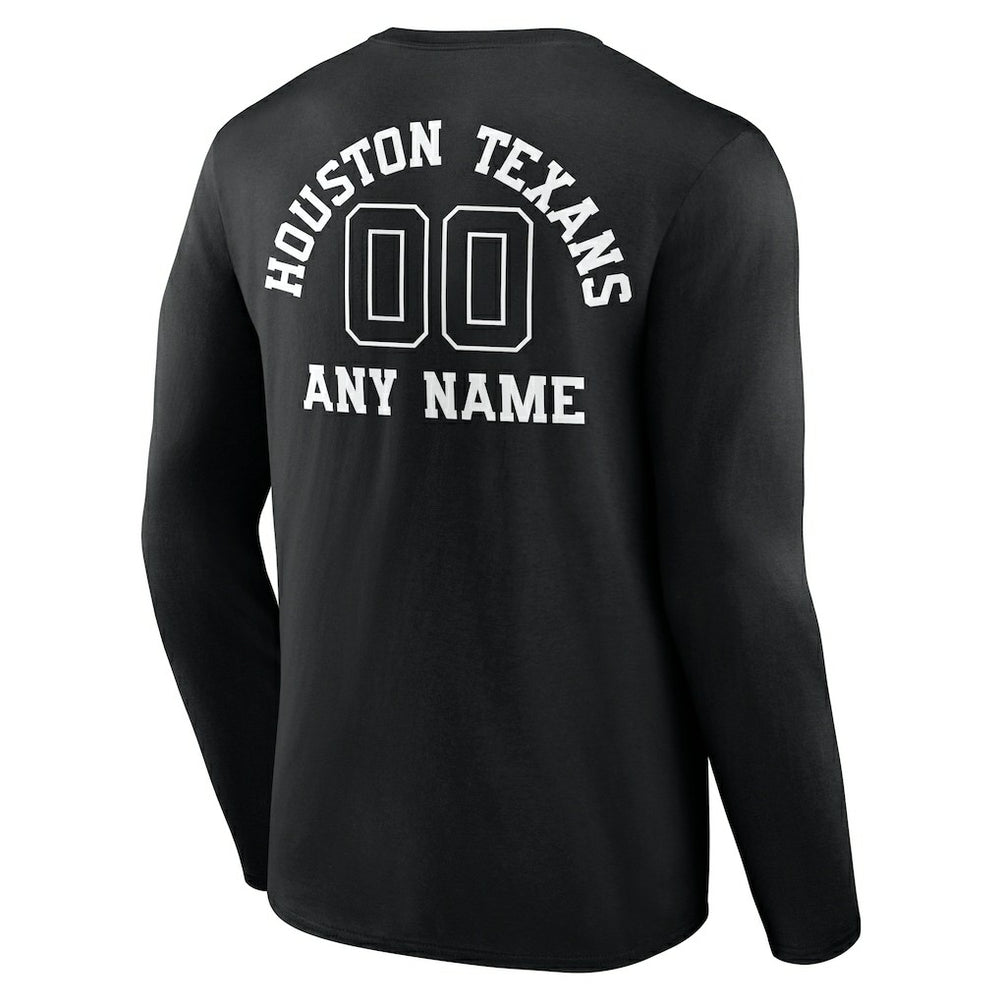 Houston Texans Personalized Name & Number Monochrome Long Sleeve T-Shirt Black