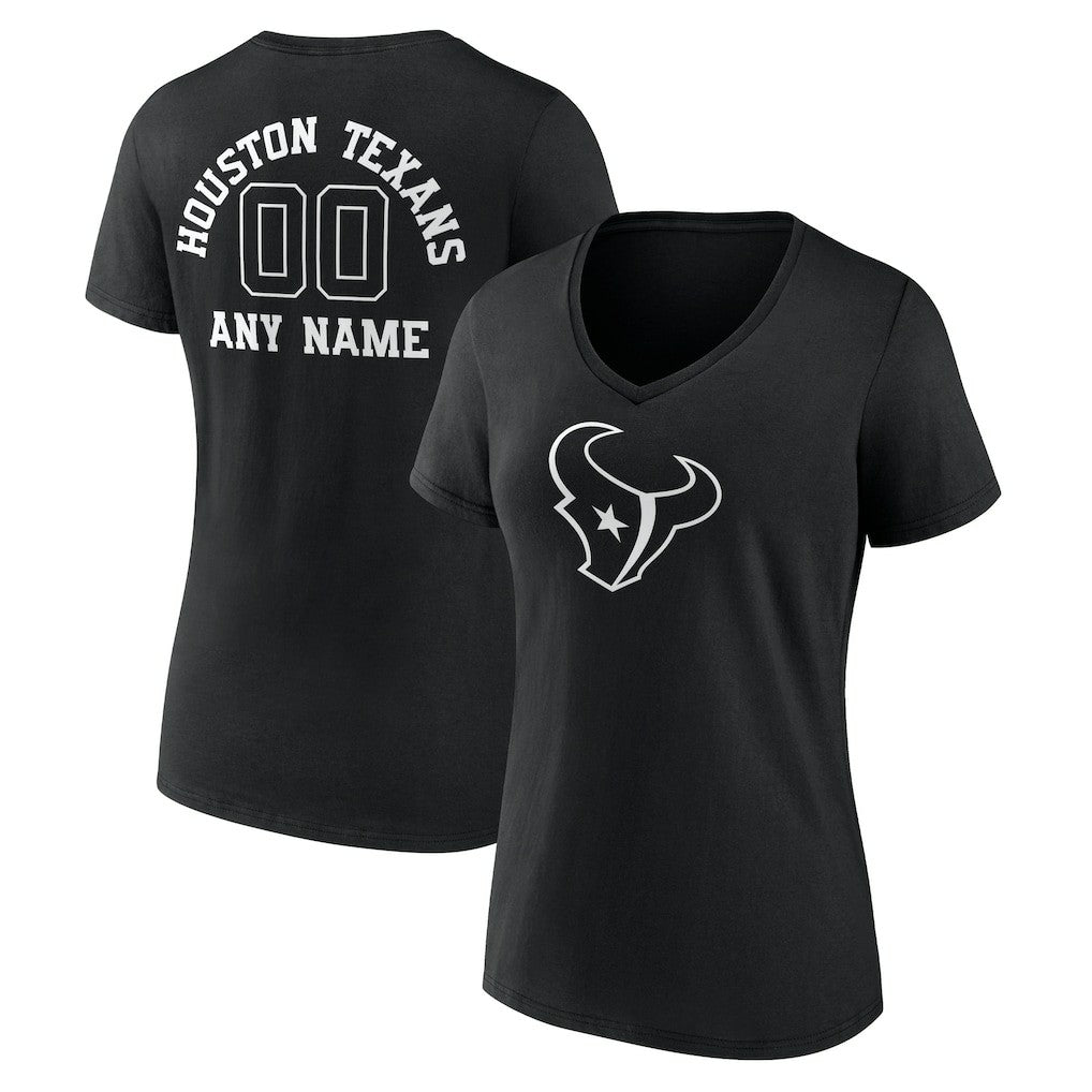 Houston Texans Women's Personalized Name & Number Monochrome V-Neck T-Shirt Black