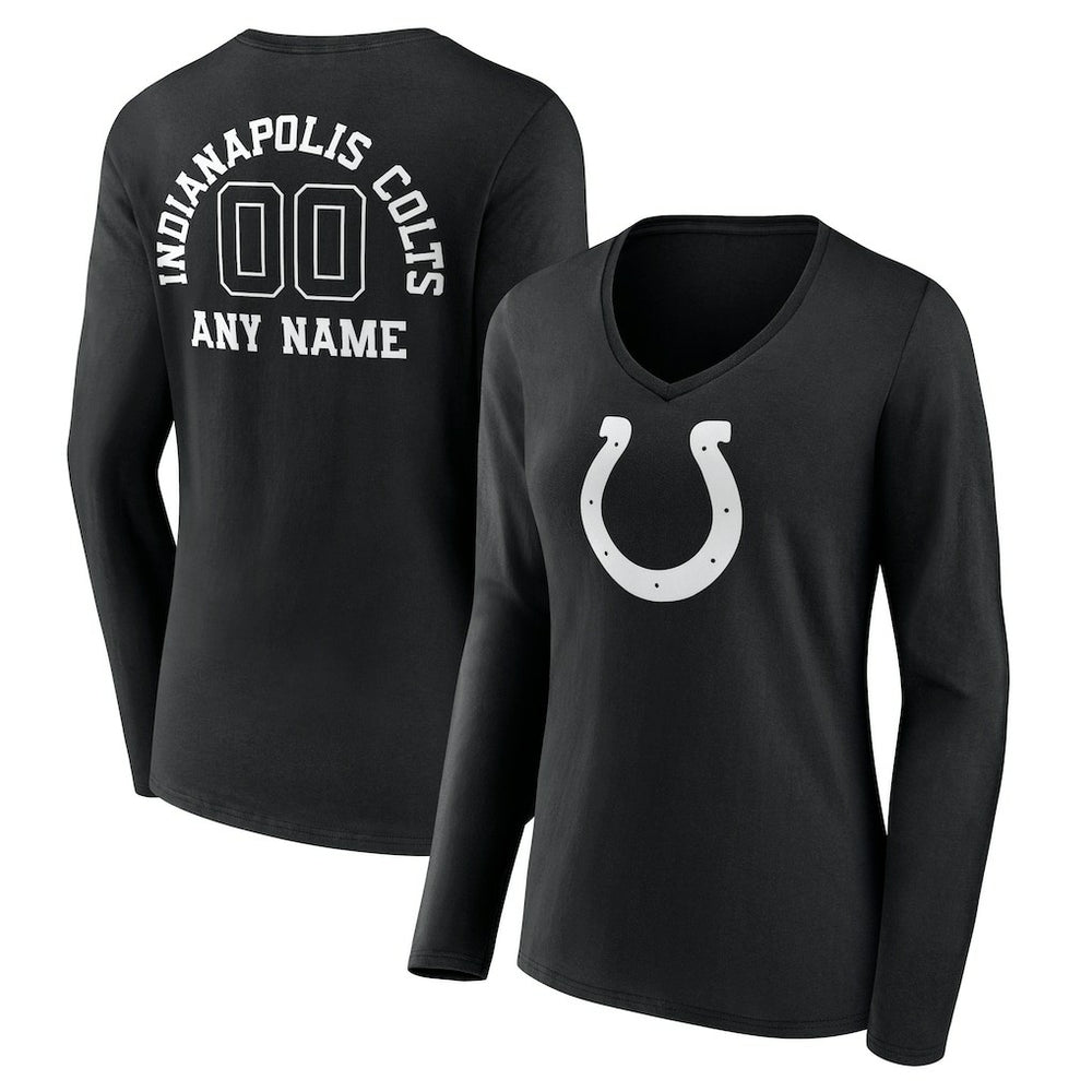 Indianapolis Colts Women's Personalized Name & Number Monochrome Long Sleeve V-Neck T-Shirt Black