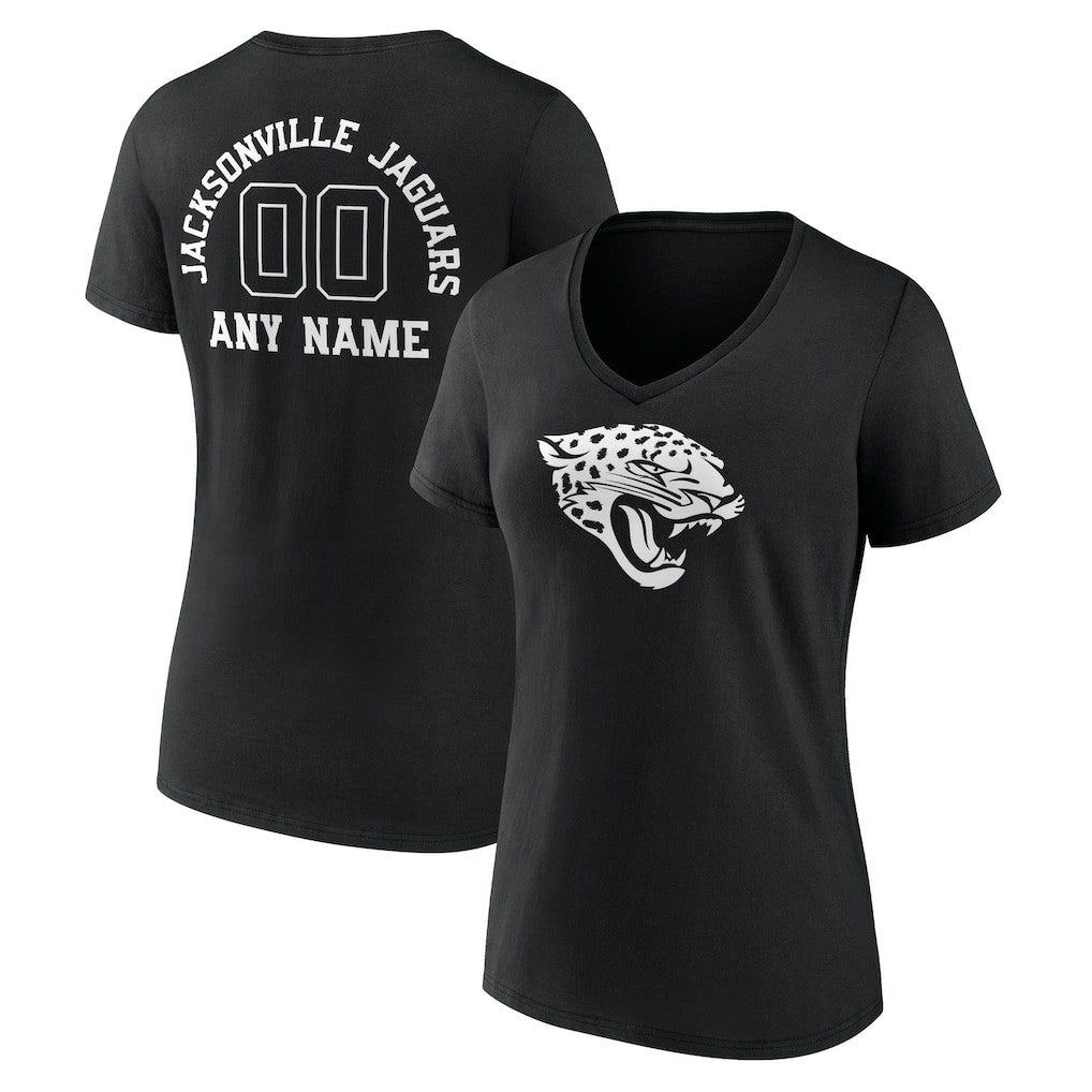 Jacksonville Jaguars Women's Personalized Name & Number Monochrome V-Neck T-Shirt Black
