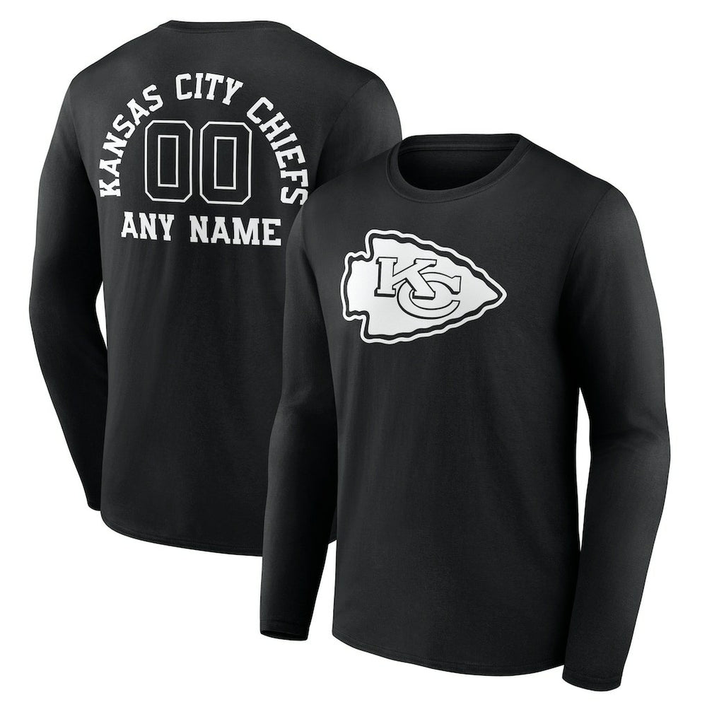 Kansas City Chiefs Personalized Name & Number Monochrome Long Sleeve T-Shirt Black