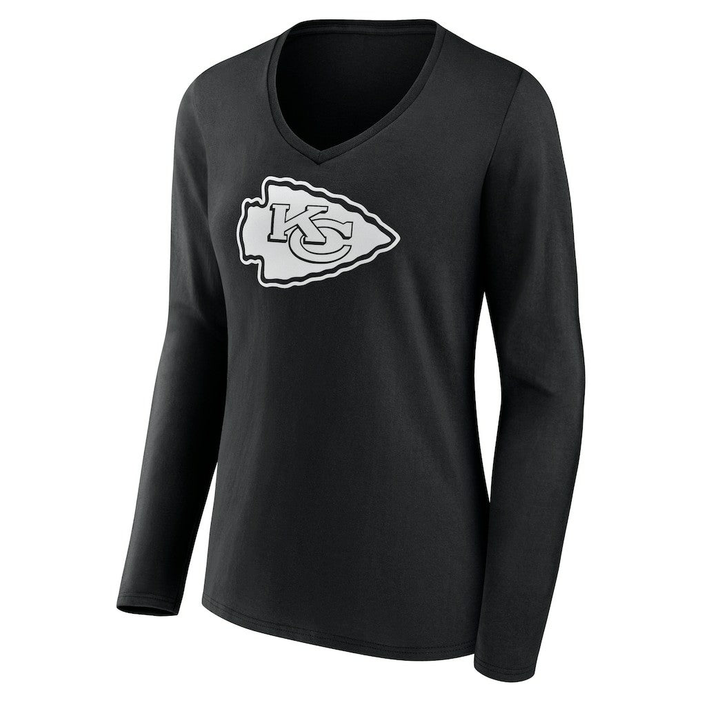 Kansas City Chiefs Women's Personalized Name & Number Monochrome Long Sleeve V-Neck T-Shirt Black