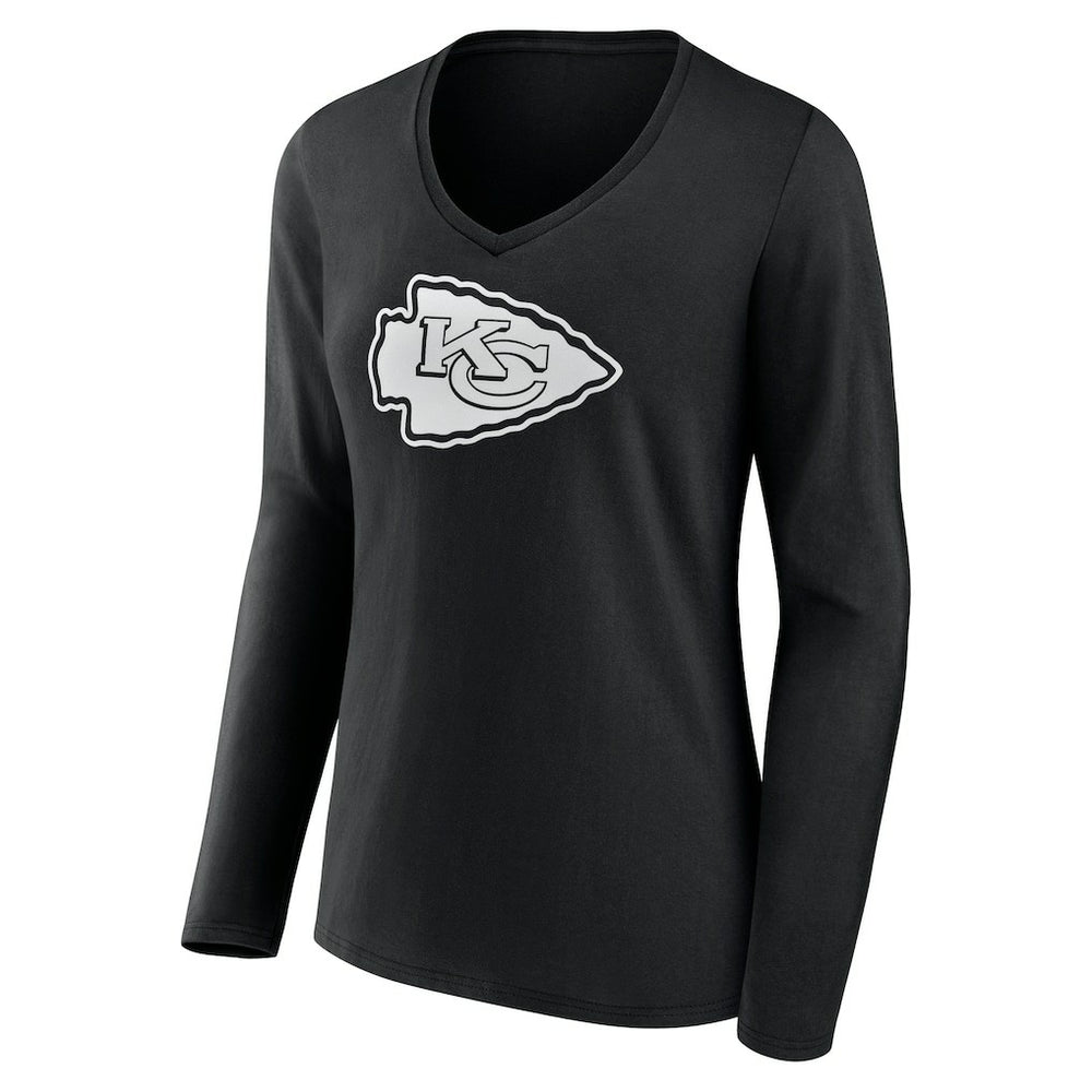 Kansas City Chiefs Women's Personalized Name & Number Monochrome Long Sleeve V-Neck T-Shirt Black
