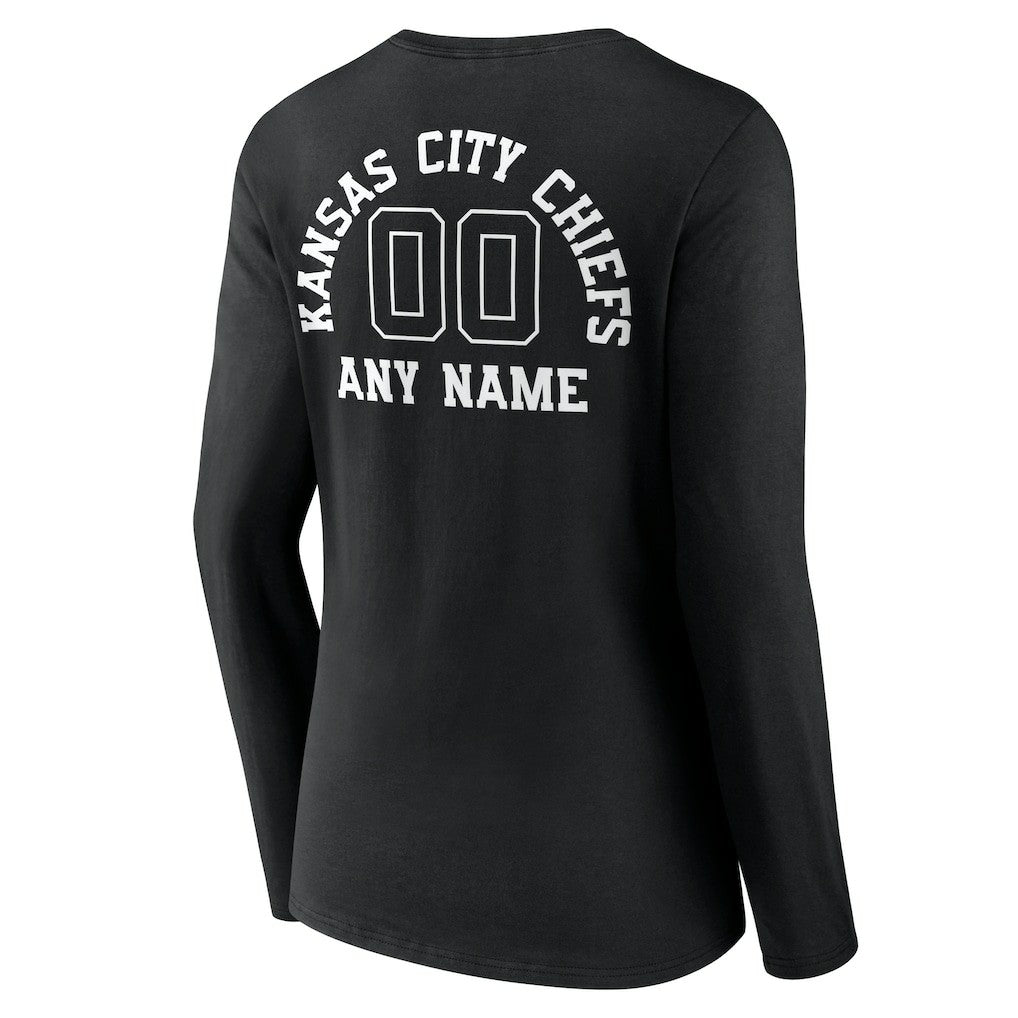 Kansas City Chiefs Women's Personalized Name & Number Monochrome Long Sleeve V-Neck T-Shirt Black