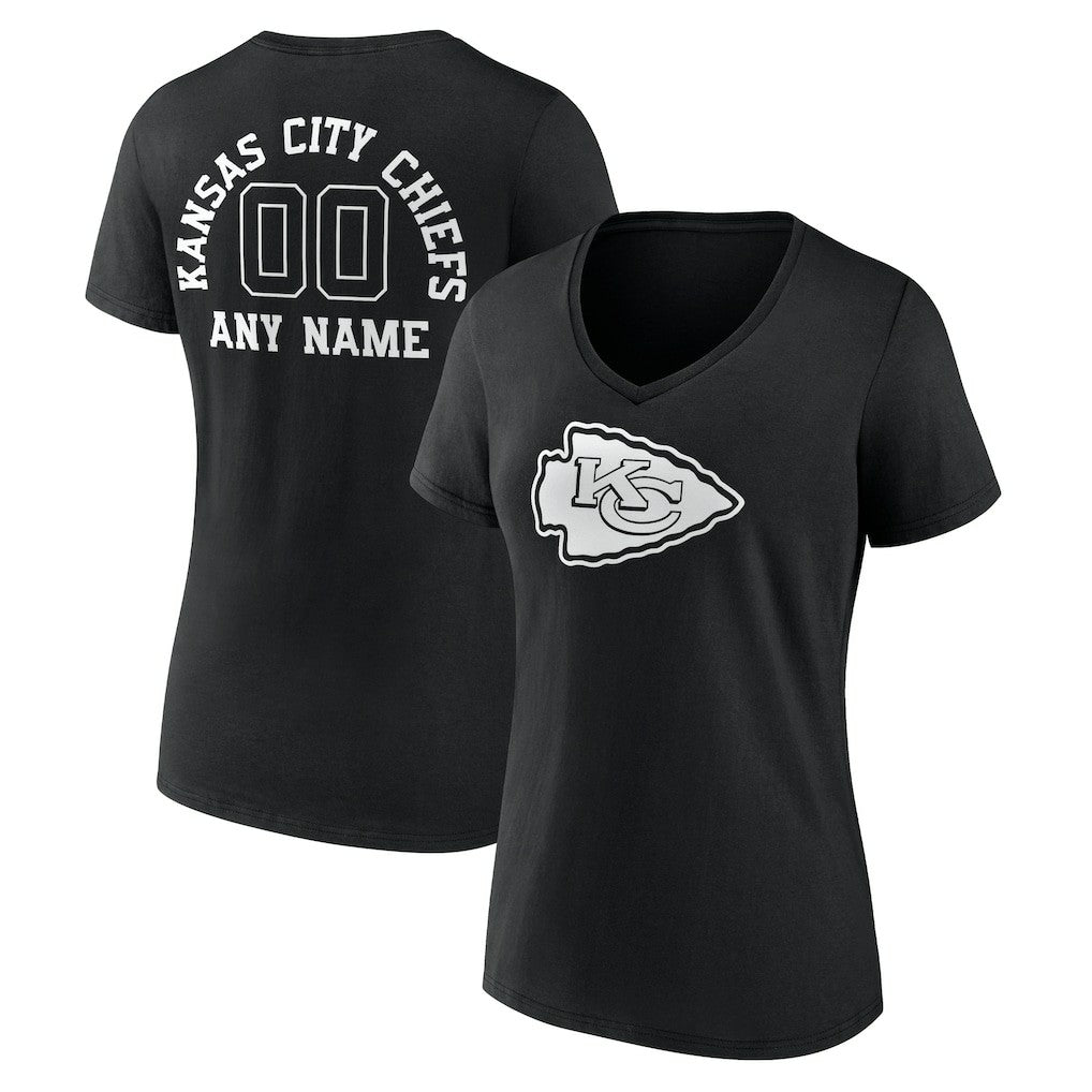 Kansas City Chiefs Women's Personalized Name & Number Monochrome V-Neck T-Shirt Black