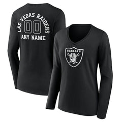 Las Vegas Raiders Women's Personalized Name & Number Monochrome Long Sleeve V-Neck T-Shirt Black