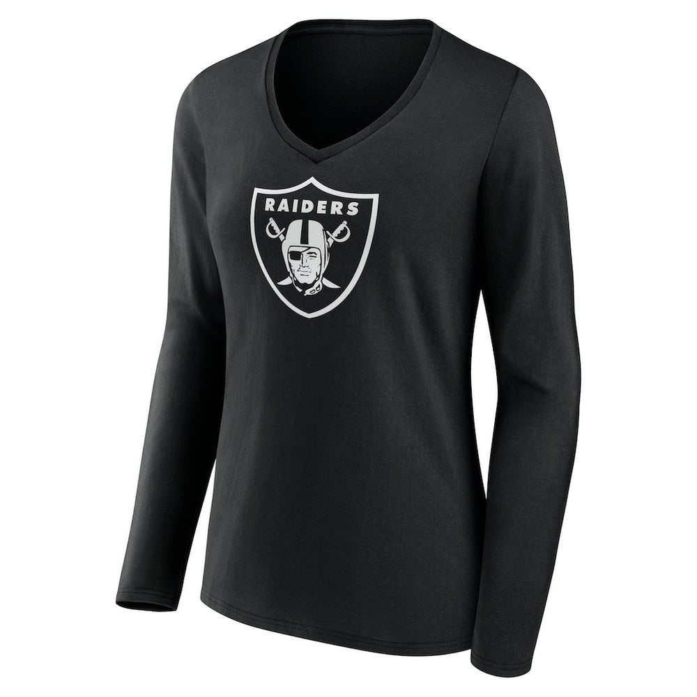 Las Vegas Raiders Women's Personalized Name & Number Monochrome Long Sleeve V-Neck T-Shirt Black