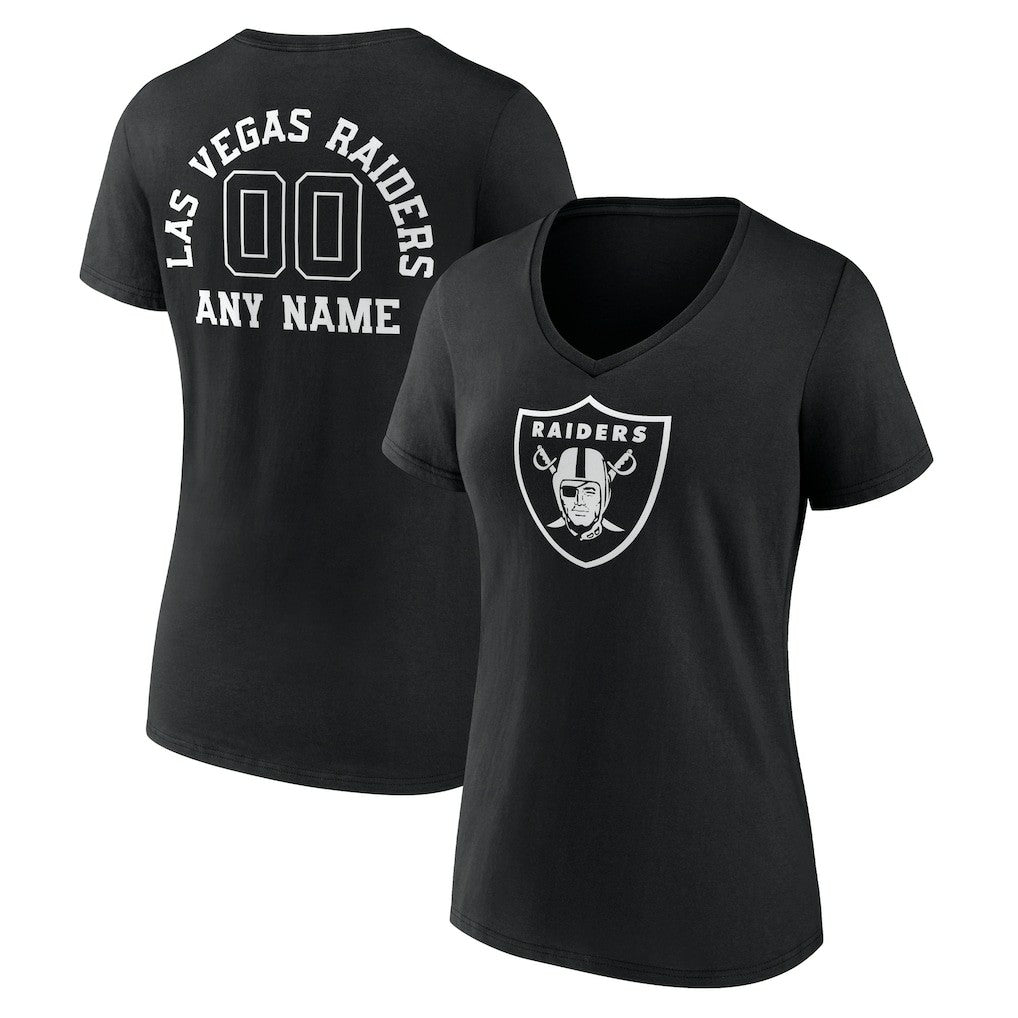 Las Vegas Raiders Women's Personalized Name & Number Monochrome V-Neck T-Shirt Black