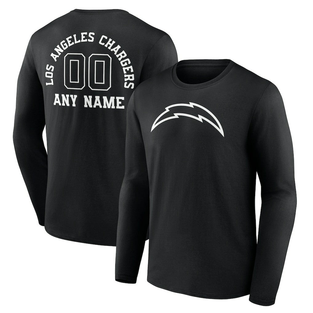 Los Angeles Chargers Personalized Name & Number Monochrome Long Sleeve T-Shirt Black