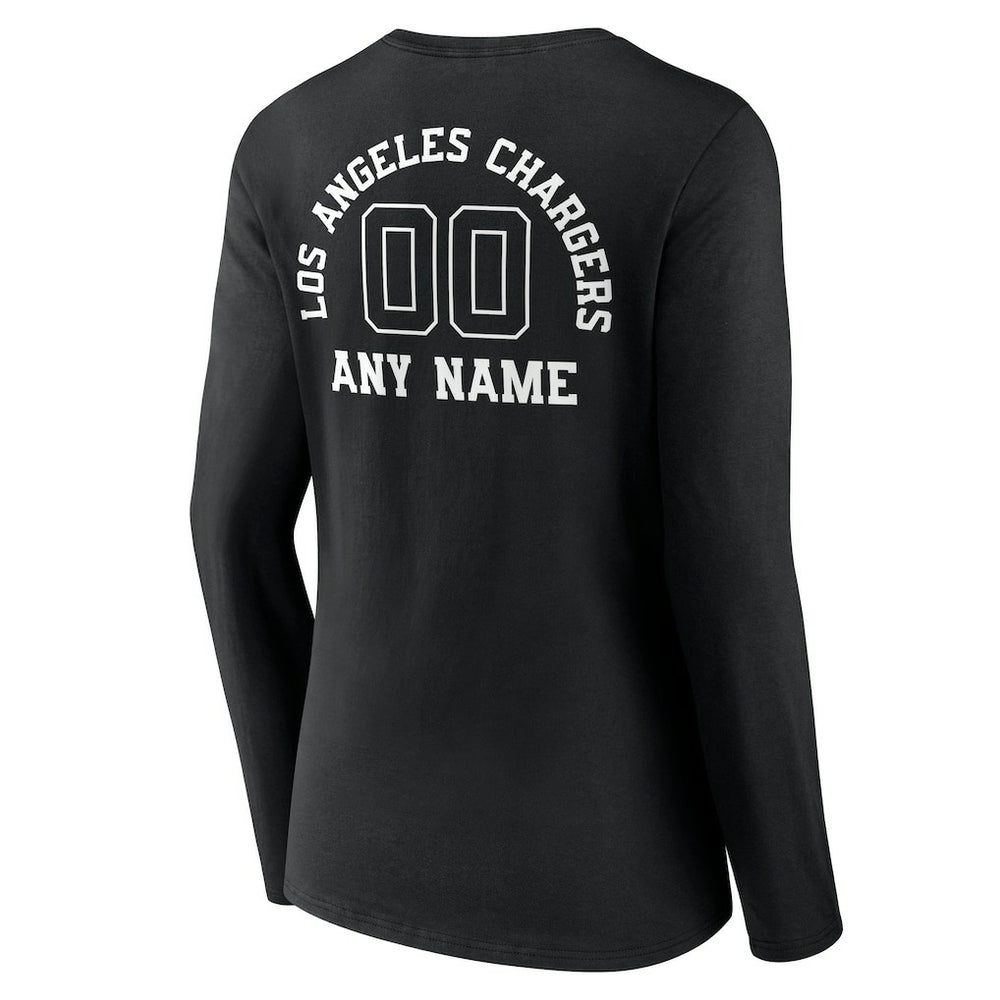 Los Angeles Chargers Women's Personalized Name & Number Monochrome Long Sleeve V-Neck T-Shirt Black