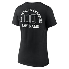 Los Angeles Chargers Women's Personalized Name & Number Monochrome V-Neck T-Shirt Black