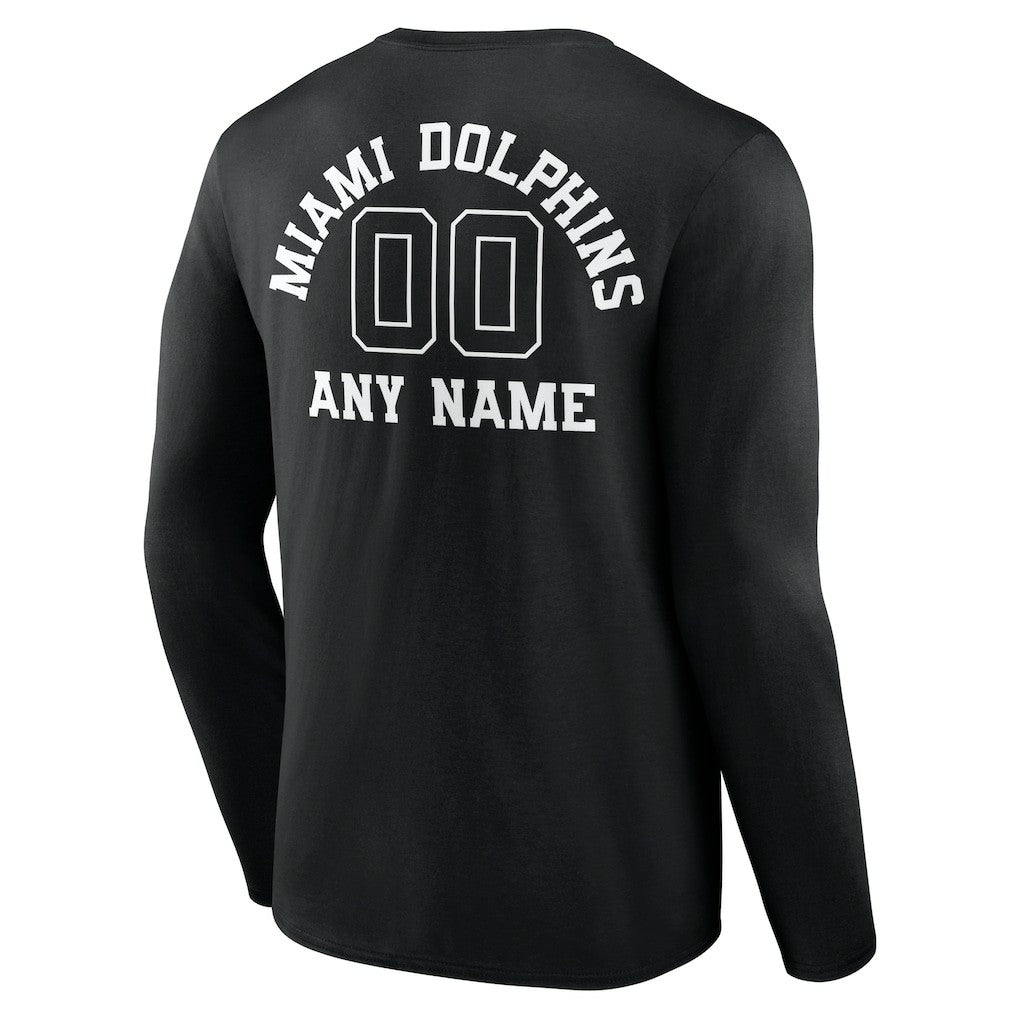Miami Dolphins Personalized Name & Number Monochrome Long Sleeve T-Shirt Black