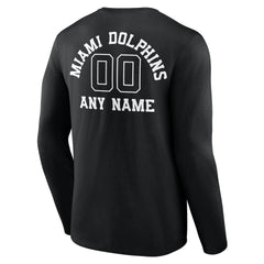 Miami Dolphins Personalized Name & Number Monochrome Long Sleeve T-Shirt Black