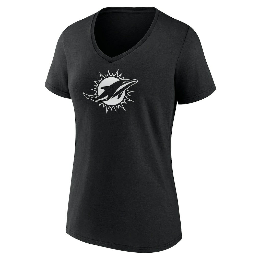 Miami Dolphins Women's Personalized Name & Number Monochrome V-Neck T-Shirt Black