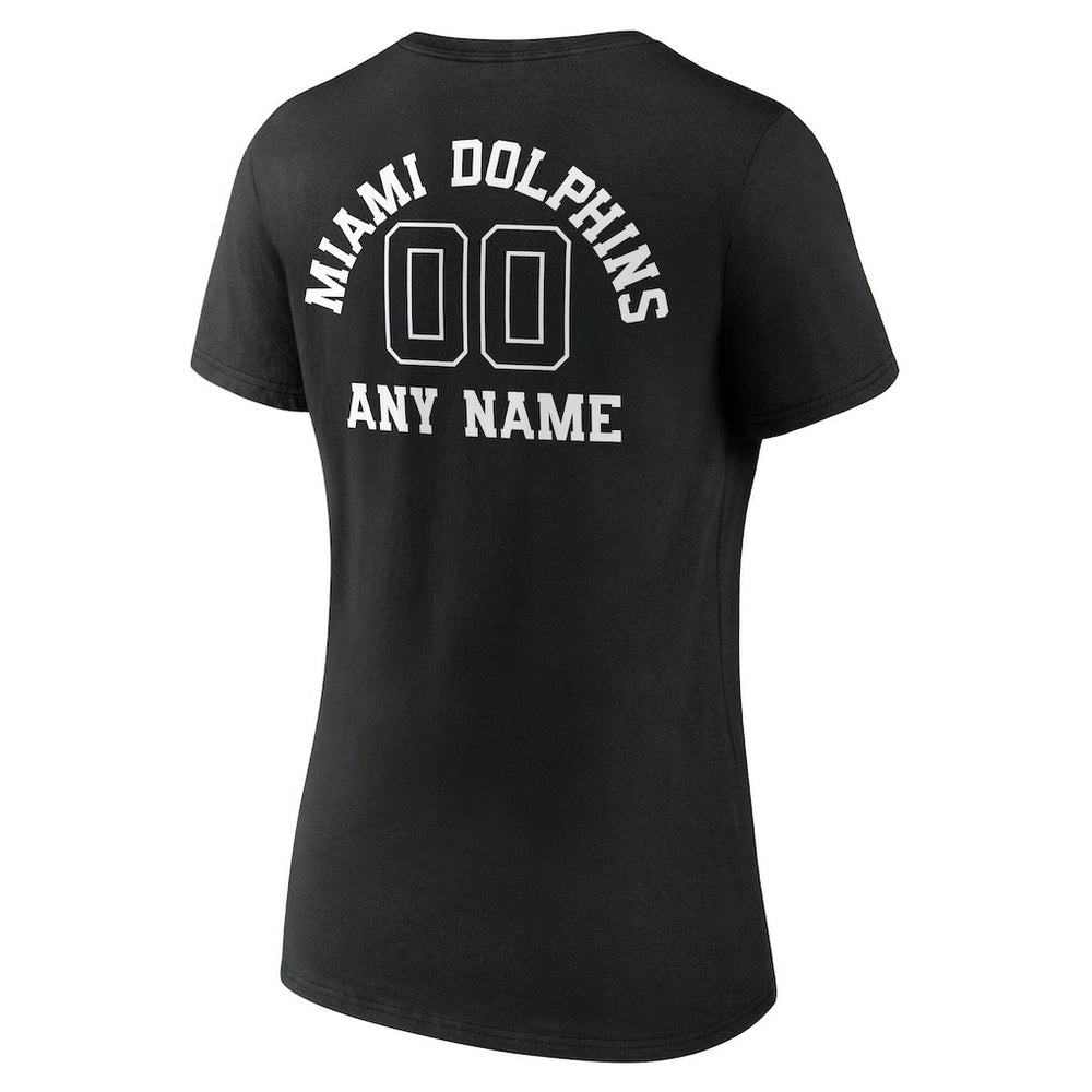 Miami Dolphins Women's Personalized Name & Number Monochrome V-Neck T-Shirt Black