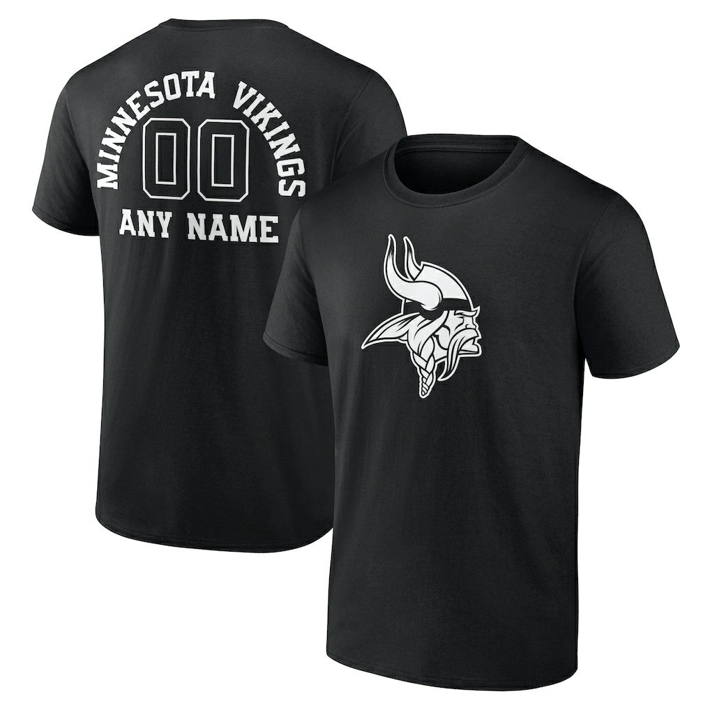Minnesota Vikings Personalized Name & Number Monochrome T-Shirt Black
