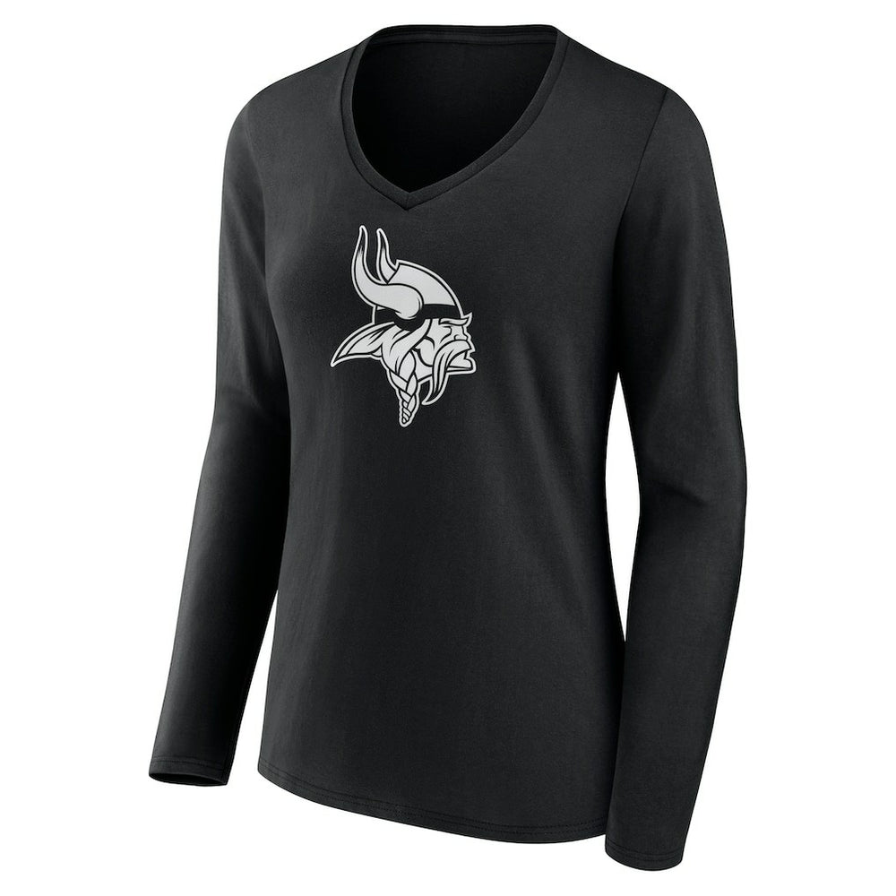 Minnesota Vikings Women's Personalized Name & Number Monochrome Long Sleeve V-Neck T-Shirt Black