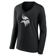 Minnesota Vikings Women's Personalized Name & Number Monochrome Long Sleeve V-Neck T-Shirt Black