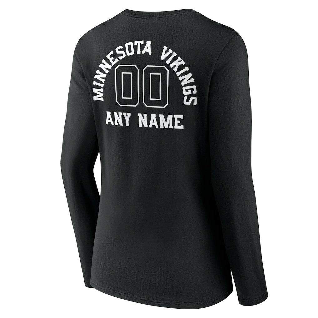Minnesota Vikings Women's Personalized Name & Number Monochrome Long Sleeve V-Neck T-Shirt Black