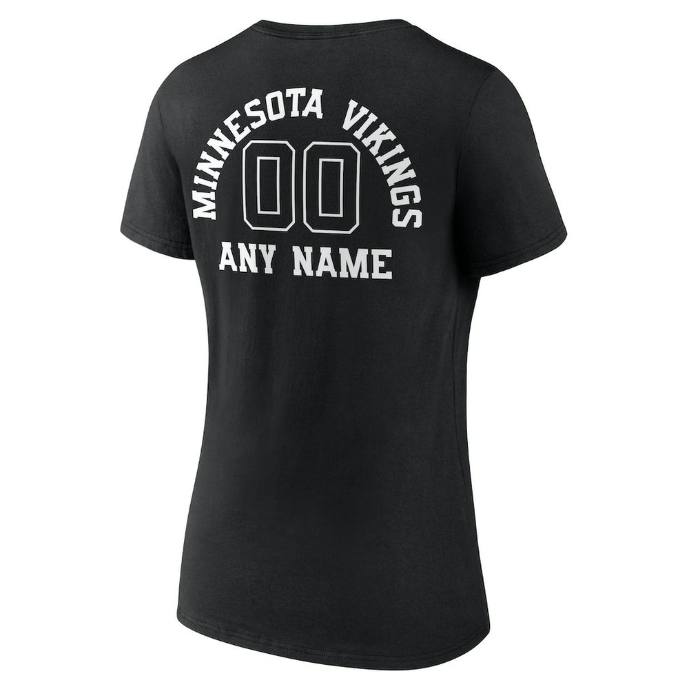 Minnesota Vikings Women's Personalized Name & Number Monochrome V-Neck T-Shirt Black
