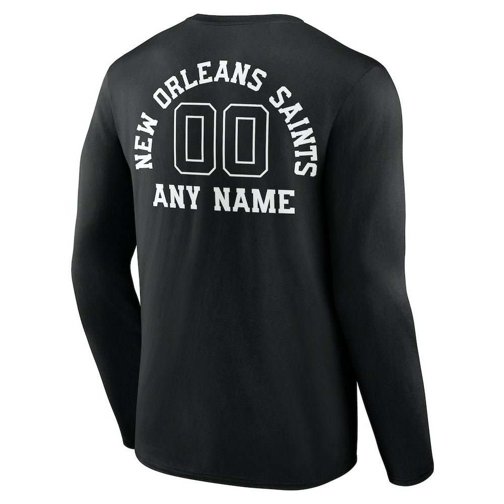 New Orleans Saints Personalized Name & Number Monochrome Long Sleeve T-Shirt Black