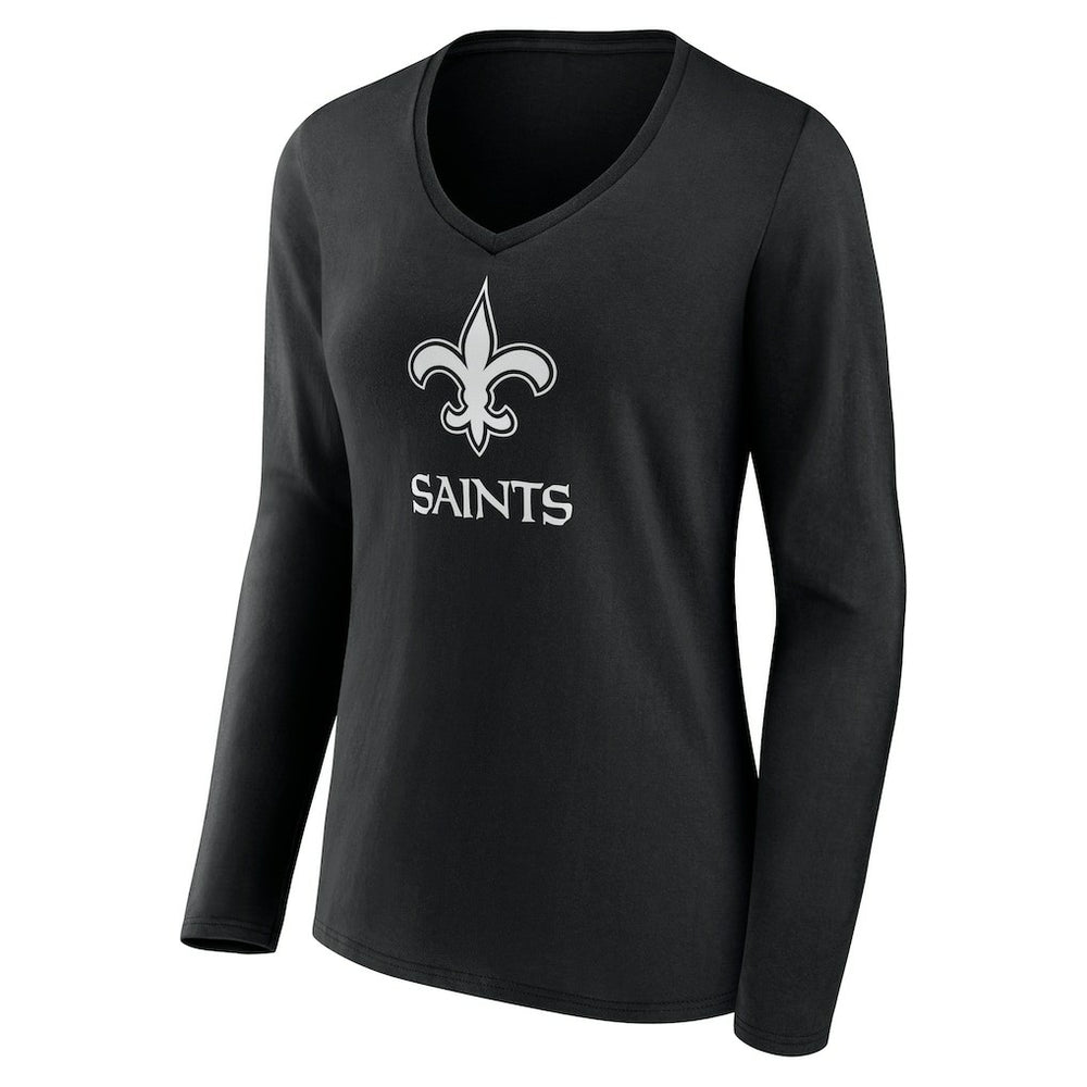 New Orleans Saints Women's Personalized Name & Number Monochrome Long Sleeve V-Neck T-Shirt Black