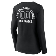 New Orleans Saints Women's Personalized Name & Number Monochrome Long Sleeve V-Neck T-Shirt Black