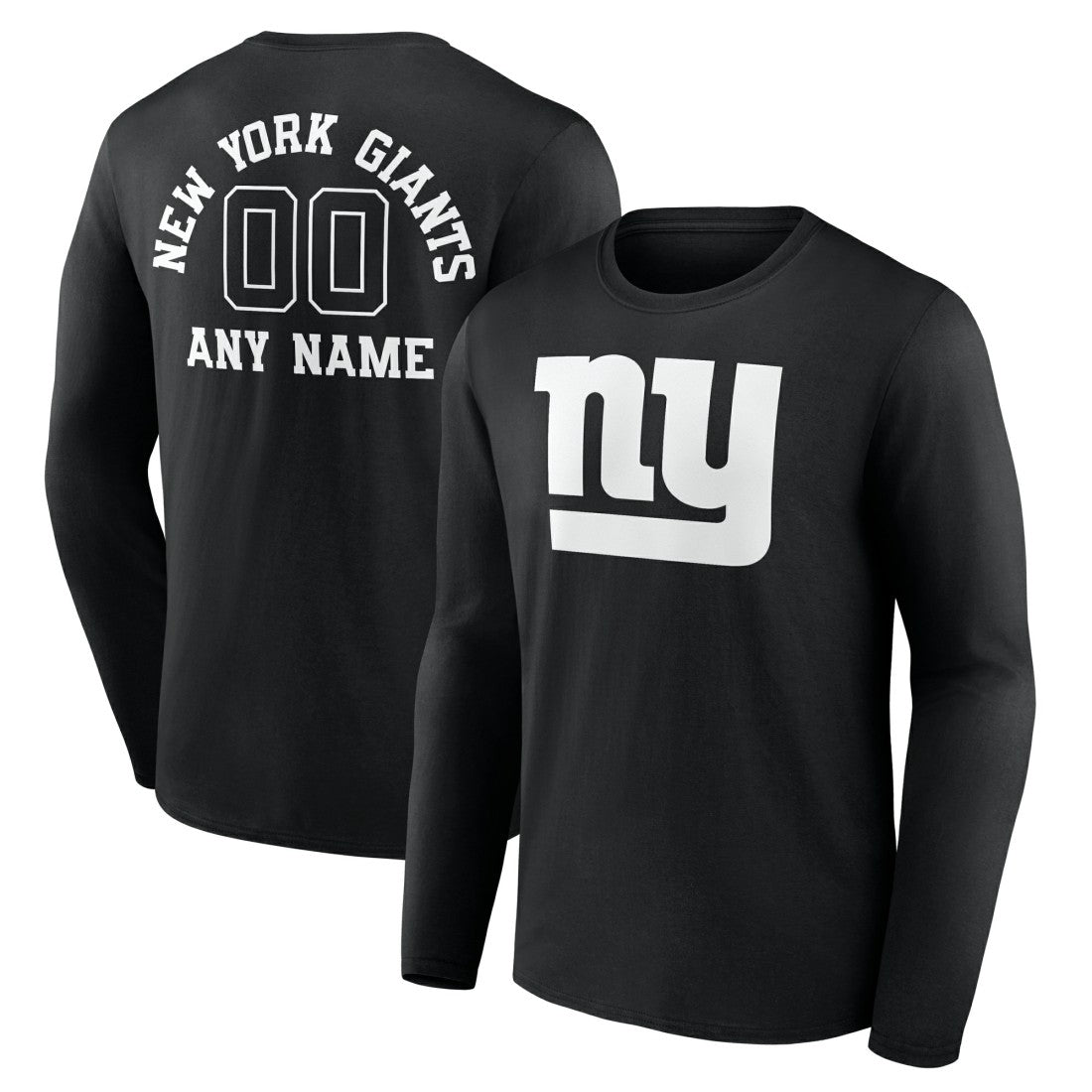 New York Giants Personalized Name & Number Monochrome Long Sleeve T-Shirt Black