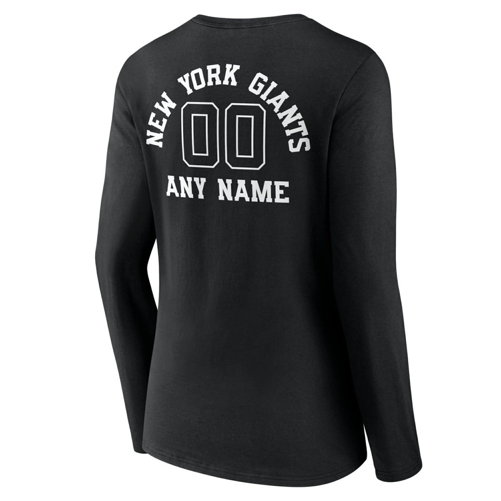 New York Giants Women's Personalized Name & Number Monochrome Long Sleeve V-Neck T-Shirt Black
