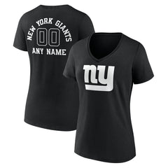 New York Giants Women's Personalized Name & Number Monochrome V-Neck T-Shirt Black