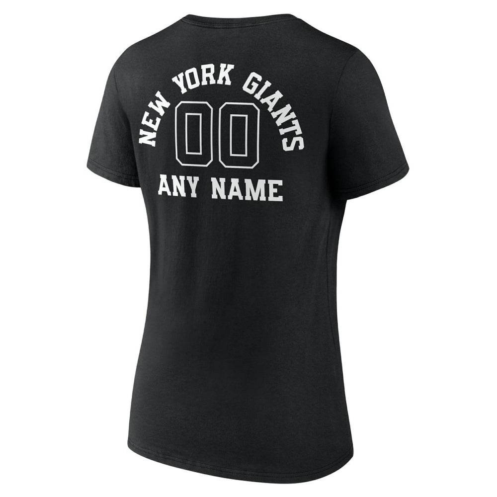 New York Giants Women's Personalized Name & Number Monochrome V-Neck T-Shirt Black