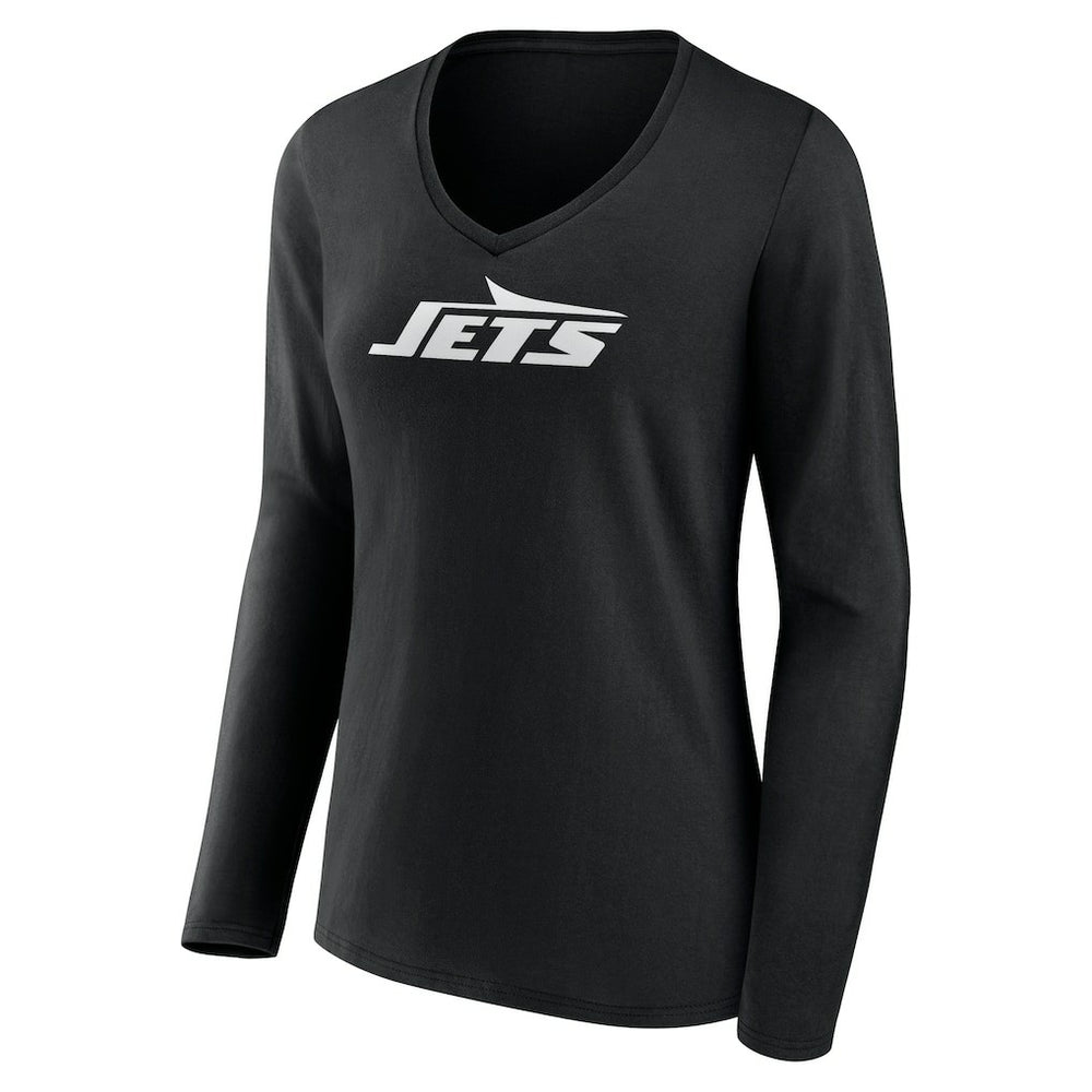 New York Jets Women's Personalized Name & Number Monochrome Long Sleeve V-Neck T-Shirt Black
