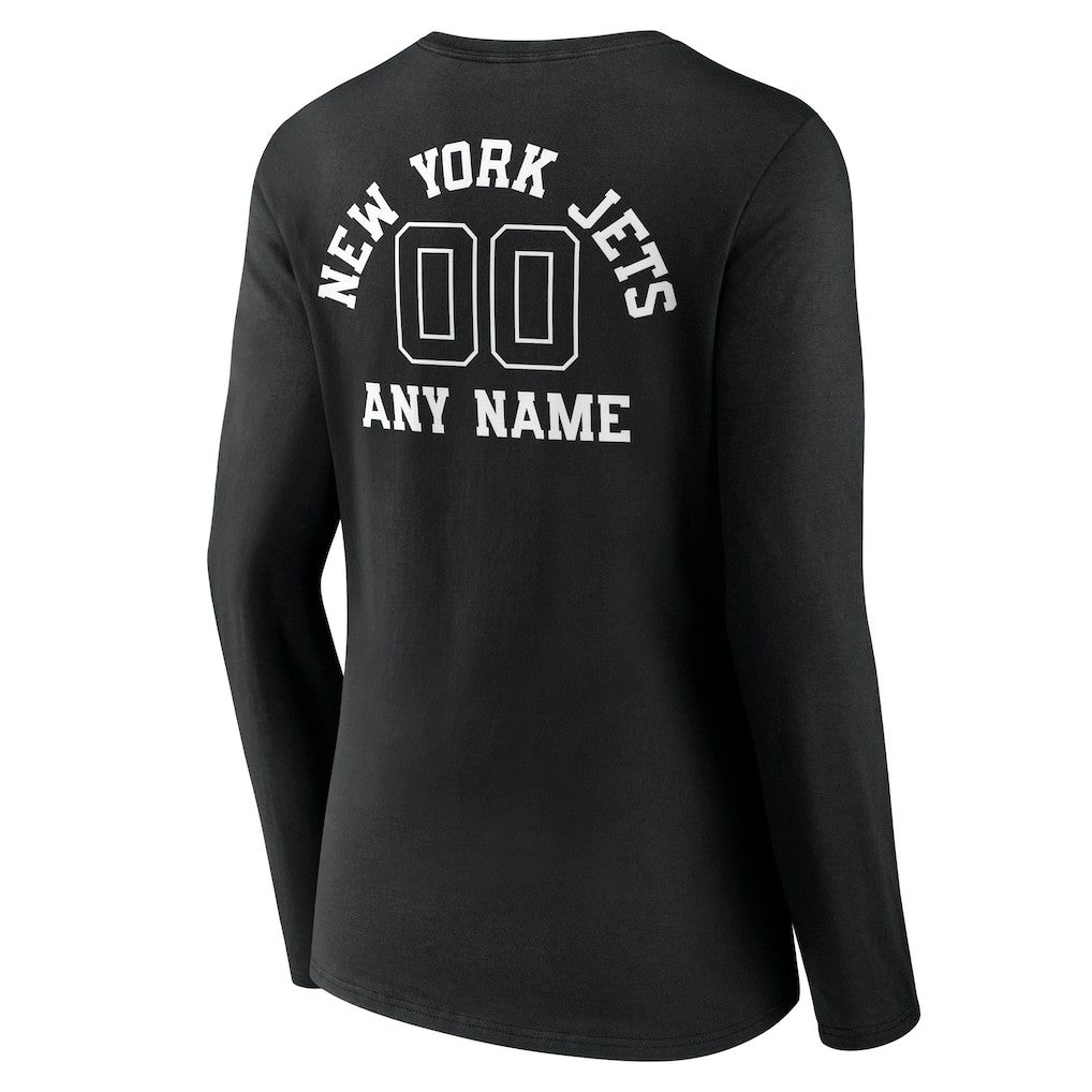 New York Jets Women's Personalized Name & Number Monochrome Long Sleeve V-Neck T-Shirt Black
