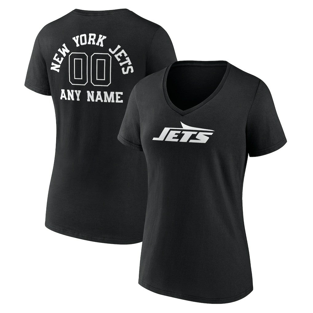 New York Jets Women's Personalized Name & Number Monochrome V-Neck T-Shirt Black