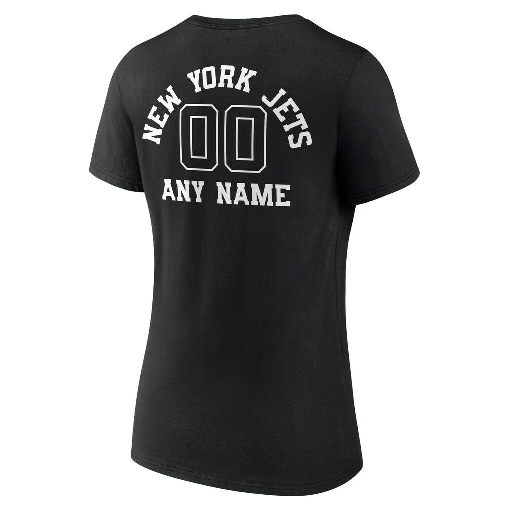 New York Jets Women's Personalized Name & Number Monochrome V-Neck T-Shirt Black