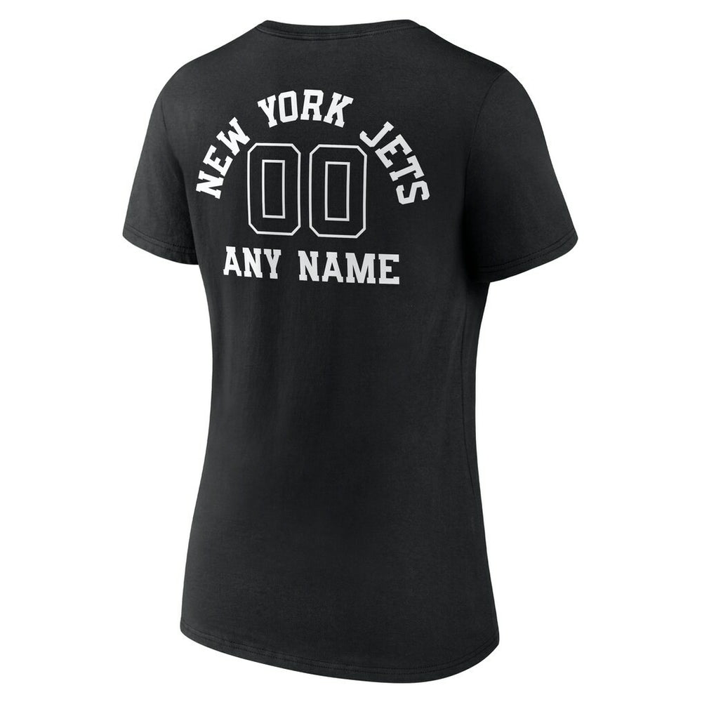 New York Jets Women's Personalized Name & Number Monochrome V-Neck T-Shirt Black