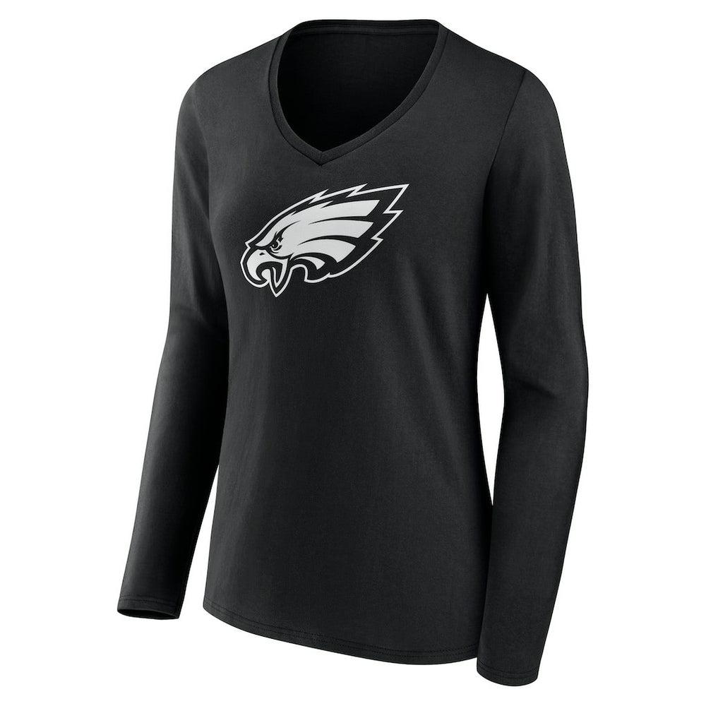 Philadelphia Eagles Women's Personalized Name & Number Monochrome Long Sleeve V-Neck T-Shirt Black