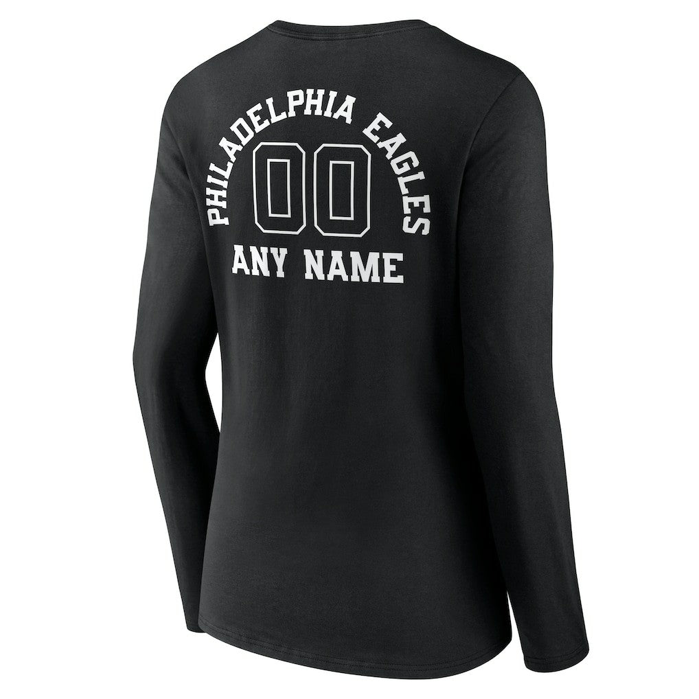 Philadelphia Eagles Women's Personalized Name & Number Monochrome Long Sleeve V-Neck T-Shirt Black