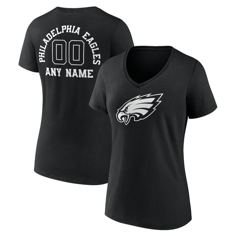 Philadelphia Eagles Women's Personalized Name & Number Monochrome V-Neck T-Shirt Black