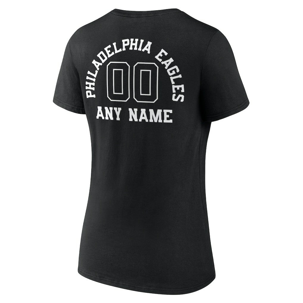 Philadelphia Eagles Women's Personalized Name & Number Monochrome V-Neck T-Shirt Black