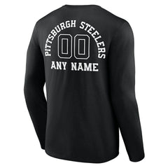 Pittsburgh Steelers Personalized Name & Number Monochrome Long Sleeve T-Shirt Black