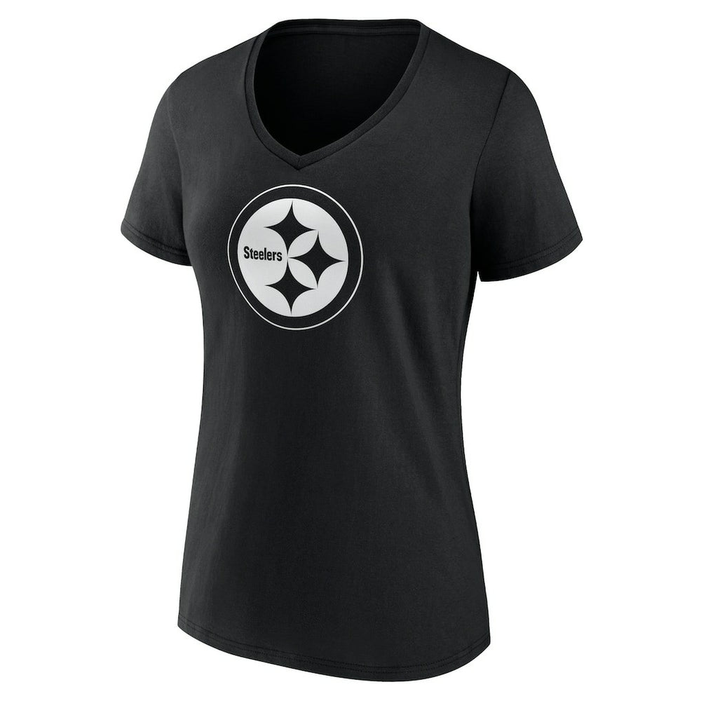 Pittsburgh Steelers Women's Personalized Name & Number Monochrome V-Neck T-Shirt Black