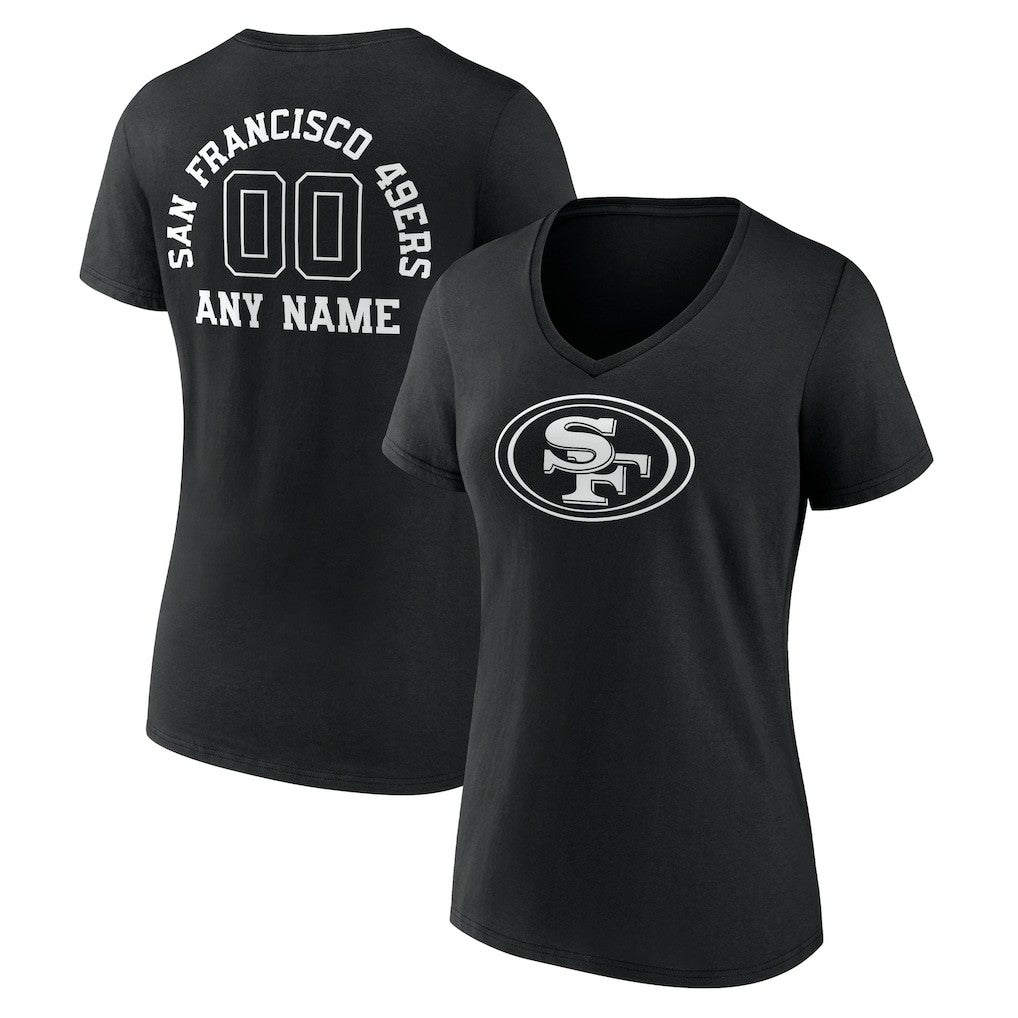 San Francisco 49ers Women's Personalized Name & Number Monochrome V-Neck T-Shirt Black