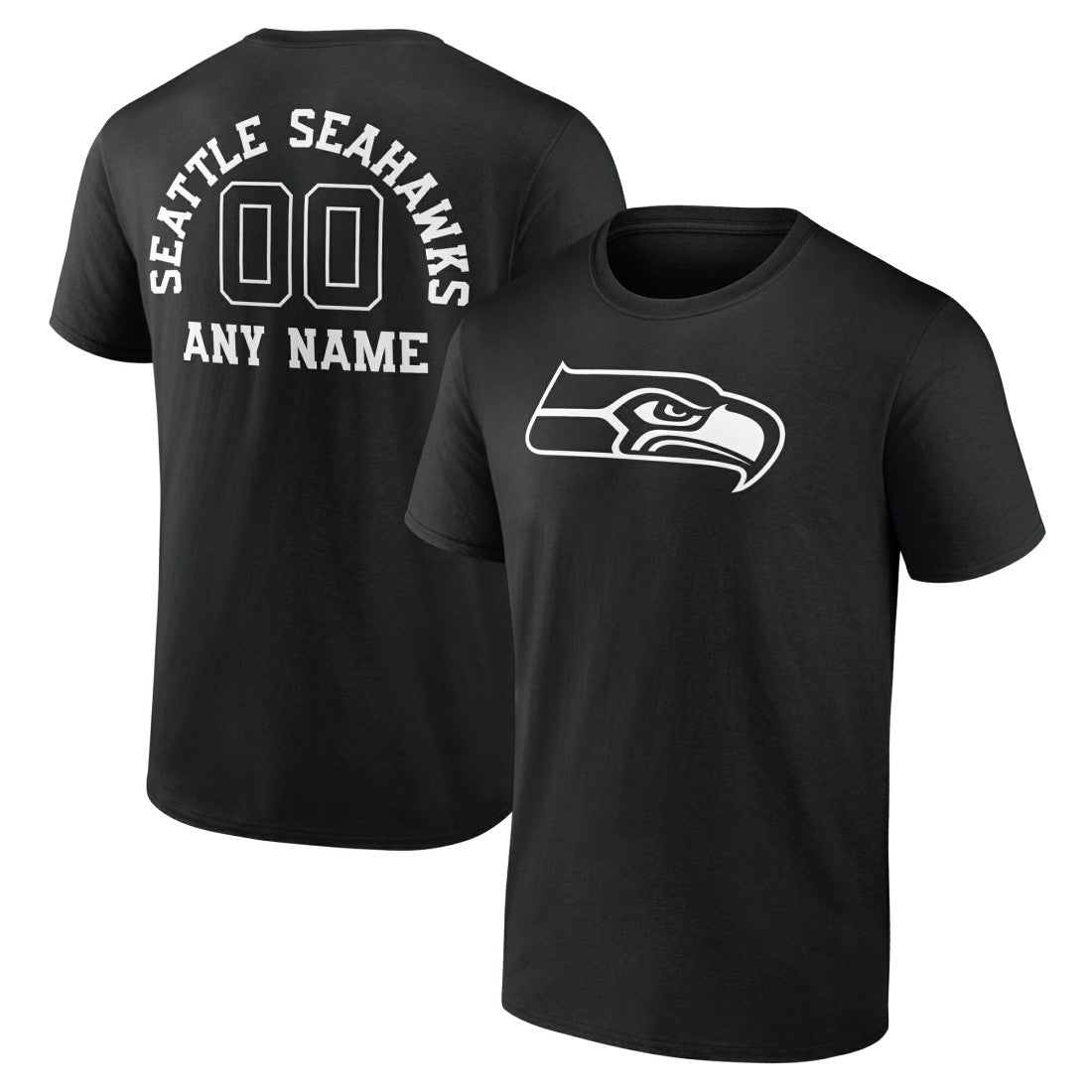 Seattle Seahawks Personalized Name & Number Monochrome T-Shirt Black