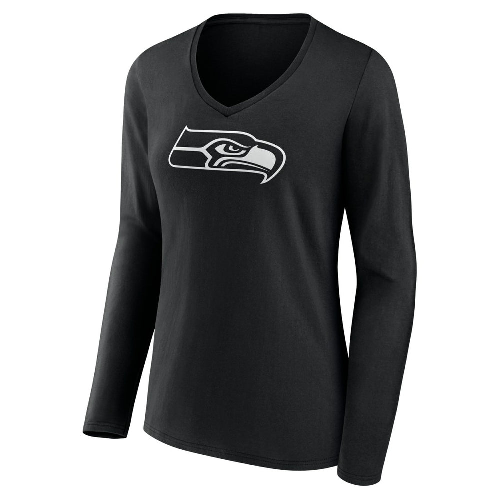 Seattle Seahawks Women's Personalized Name & Number Monochrome Long Sleeve V-Neck T-Shirt Black